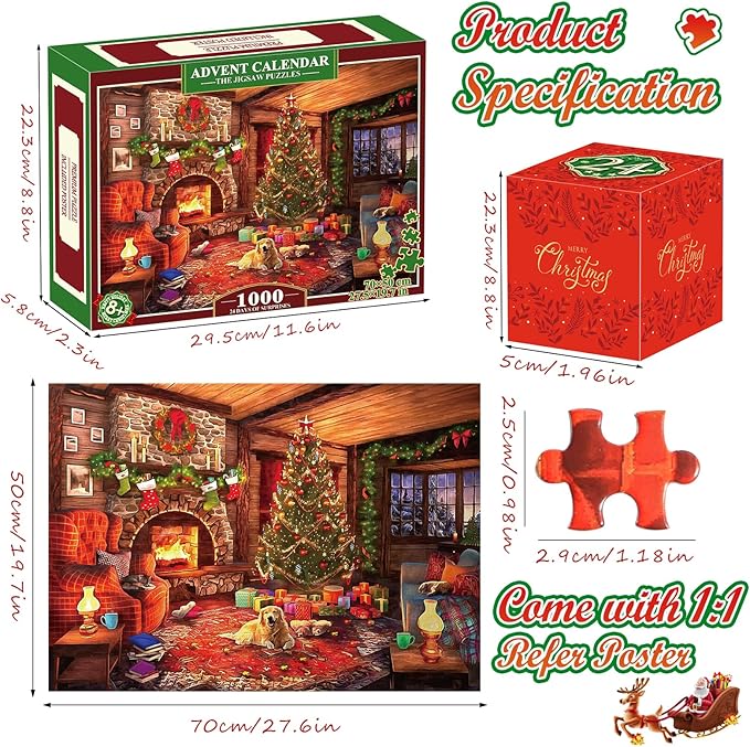 HappyGoLucky Adventskalender 2024 Puzzle Erwachsene, Jigsaw Puzzle 1000 Teile Weihnachten Geschenke für Erwachsene und Kinder Weihnachtskalender für Männer und Frauen Geschenk Nikolaus Mädchen Junge