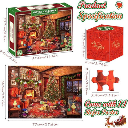 HappyGoLucky Adventskalender 2024 Puzzle Erwachsene, Jigsaw Puzzle 1000 Teile Weihnachten Geschenke für Erwachsene und Kinder Weihnachtskalender für Männer und Frauen Geschenk Nikolaus Mädchen Junge