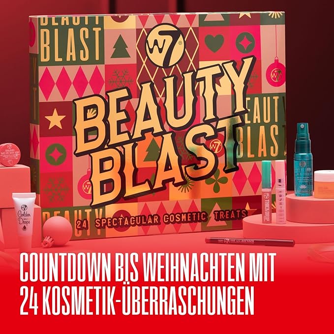 W7 Beauty Blast Adventskalender 2024-24 einzeln verpackte Makeup- und Kosmetik-Überraschungen für Weihnachten - frei von Tierversuchen, Weihnachtsgeschenke