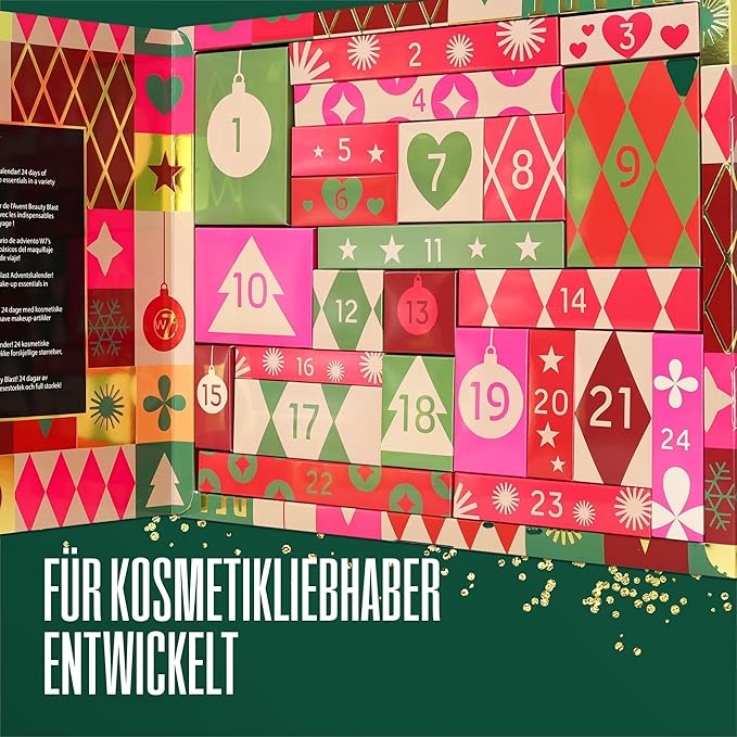 W7 Beauty Blast Adventskalender 2024-24 einzeln verpackte Makeup- und Kosmetik-Überraschungen für Weihnachten - frei von Tierversuchen, Weihnachtsgeschenke