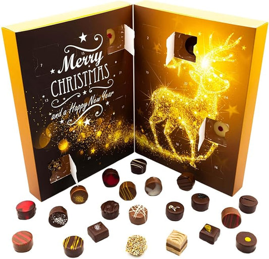 Hallingers Sternennacht - Adventskalender Pralinen Geschenk handmade ohne Alkohol aus Edelkakao Schokolade (Box) - Adventskalender Neuheiten & Adventskalender befüllen | Glückwunsch Chanukka Freundsch