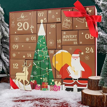 Body & Earth Adventskalender Weihnachtsgeschenke Geschenkset für Frauen 24tlg. Badesets für Frauen Geschenkbox mit Duftkerze, Badebomben, Weihnachtsdekoration, Weihnachts-Spa-Geschenkset für Mama