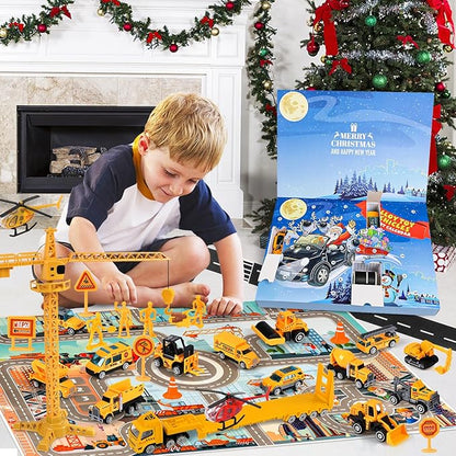 iZoeL Adventskalender 2024 Autos Kinder Junge 24 Fahrzeuge aus Legierung Baustelle Bagger Lastwagen Flugzeuge Baufahrzeug Fahrzeugekalender Weihnachtskalender