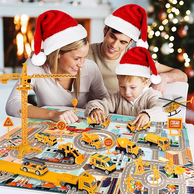 iZoeL Adventskalender 2024 Autos Kinder Junge 24 Fahrzeuge aus Legierung Baustelle Bagger Lastwagen Flugzeuge Baufahrzeug Fahrzeugekalender Weihnachtskalender