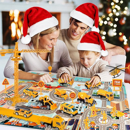 iZoeL Adventskalender 2024 Autos Kinder Junge 24 Fahrzeuge aus Legierung Baustelle Bagger Lastwagen Flugzeuge Baufahrzeug Fahrzeugekalender Weihnachtskalender