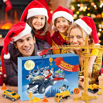 iZoeL Adventskalender 2024 Autos Kinder Junge 24 Fahrzeuge aus Legierung Baustelle Bagger Lastwagen Flugzeuge Baufahrzeug Fahrzeugekalender Weihnachtskalender