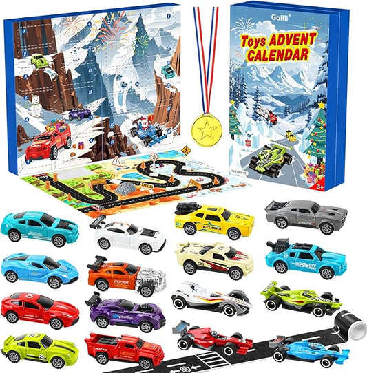 Adventskalender 2024, Kinder Zurückziehen Autos Spielzeug, Sportwagen Rallye-Auto Rennspielzeug, 24 Tage Weihnachtskalender Geschenk für 3-12 Jahre alt Jungen Mädchen