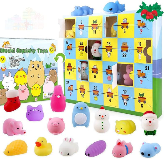 Adventskalender 2024 Weihnachts Countdown Kalender Mochi Squishies Spielzeug Sensorisches Spielzeug für Mädchen und Jungen Verschiedene Überraschungsgeschenke für ab 3 Jahren Zappelspielzeug