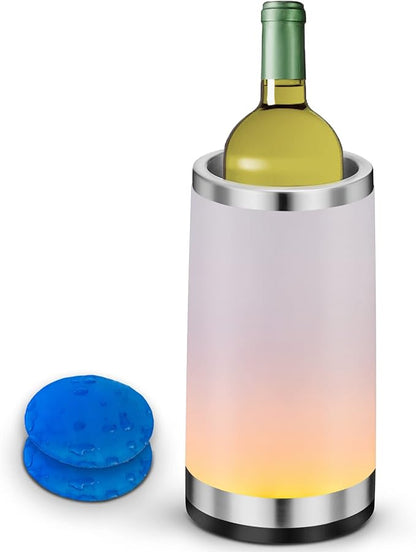 Elrigs Weinkühler mit Ambient RGB Touchlampe| Flaschenkühler mit 2 Kühlpads für 750ml Sekt/Wein| Ideal als Wein Geschenk für Fraunen/Männer| Wein Zubehör für Party/Abendessen