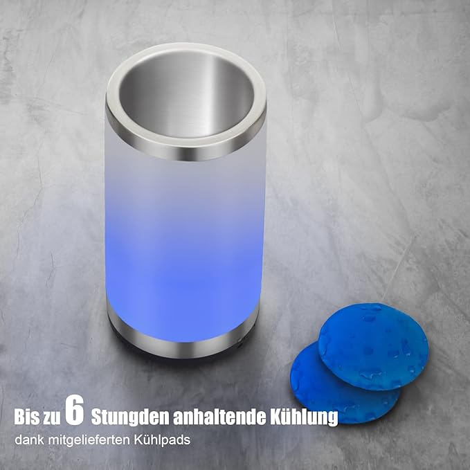 Elrigs Weinkühler mit Ambient RGB Touchlampe| Flaschenkühler mit 2 Kühlpads für 750ml Sekt/Wein| Ideal als Wein Geschenk für Fraunen/Männer| Wein Zubehör für Party/Abendessen