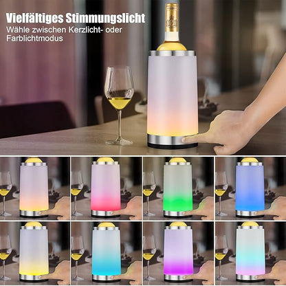 Elrigs Weinkühler mit Ambient RGB Touchlampe| Flaschenkühler mit 2 Kühlpads für 750ml Sekt/Wein| Ideal als Wein Geschenk für Fraunen/Männer| Wein Zubehör für Party/Abendessen