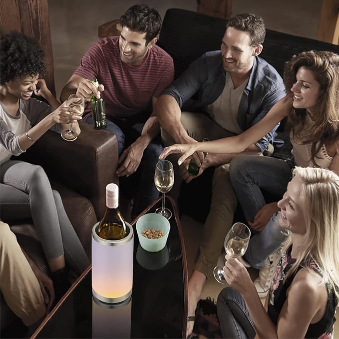 Elrigs Weinkühler mit Ambient RGB Touchlampe| Flaschenkühler mit 2 Kühlpads für 750ml Sekt/Wein| Ideal als Wein Geschenk für Fraunen/Männer| Wein Zubehör für Party/Abendessen