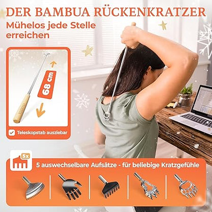 Kopfmassage Spinne & Rückenkratzer Set für nachhaltige Entspannung - 100% All-Inclusive Geschenkset inkl. 2x Schleifen - Kleine Geschenke für Männer, Geschenke für Frauen, Weihnachtsgeschenke