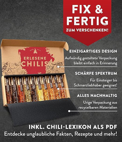 TIMBER TASTE® Scharfes Chili Gewürze Geschenkset für Männer & Frauen [BIS 1.200.000 SCOVILLE] | Das 10er-SET mit vollem Schärfespektrum | Besonderes Chili Set Geschenke für Männer & Schärfeliebhaber