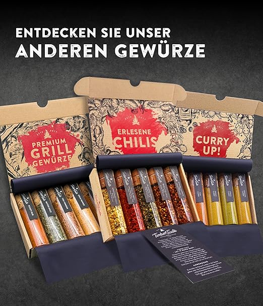 TIMBER TASTE® Scharfes Chili Gewürze Geschenkset für Männer & Frauen [BIS 1.200.000 SCOVILLE] | Das 10er-SET mit vollem Schärfespektrum | Besonderes Chili Set Geschenke für Männer & Schärfeliebhaber