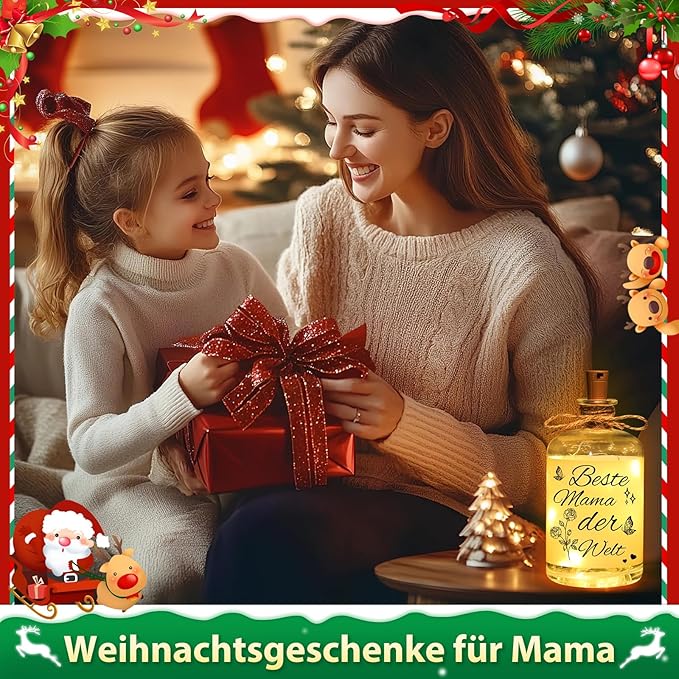 Linkax Weihnachtsgeschenke für Mama Oma, Geschenke für Frauen, Geburtstagsgeschenk für Mama Oma, LED Flaschenlicht mit Spruch-Beste Mama der Welt, Lichterkette Dekolicht Muttertagsgeschenke