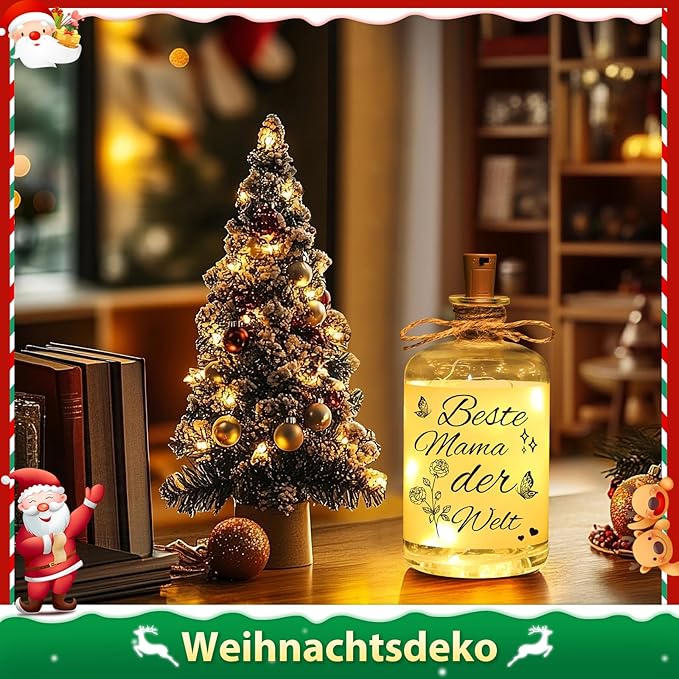 Linkax Weihnachtsgeschenke für Mama Oma, Geschenke für Frauen, Geburtstagsgeschenk für Mama Oma, LED Flaschenlicht mit Spruch-Beste Mama der Welt, Lichterkette Dekolicht Muttertagsgeschenke