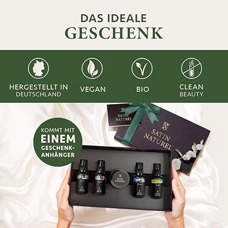 Weihnachtsgeschenke für Frauen - Verwöhnendes Geschenkset Frauen mit BIO Arganöl + Rizinusöl + Mandelöl + Jojobaöl + Body Scrub aus Totes Meer Salz – Geschenke für Frauen - Satin Naturel