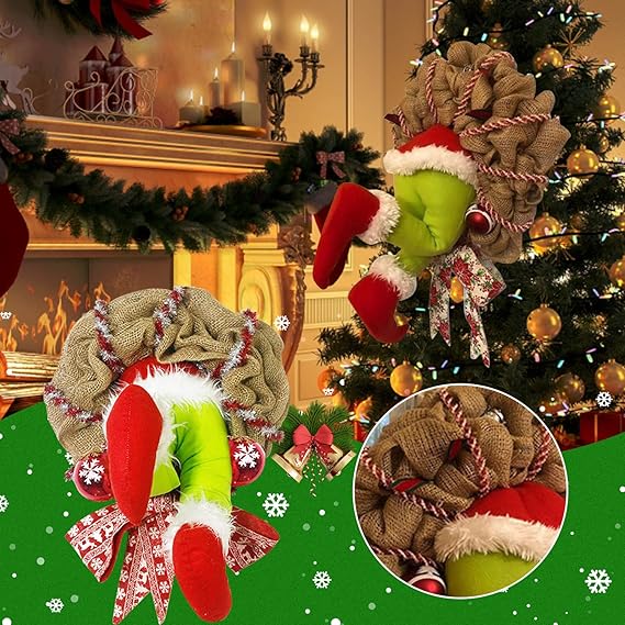 SUPYINI Weihnachtskranz Grinch Kranz,Weihnachten Weihnachtsdeko Kranz Deko,Girlanden Wohnaccessoires Deko,Weihnachten Girlande Dekorationen