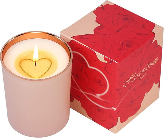 HERZWÄRMER Kerzen mit Herz-Inlay in Rosen Geschenkbox Rosa Becher, Valentinstag und Muttertagsgeschenk Kerze mit Herz Einlage als Dankeschön Geschenkideen für Mutti Mama Mutter