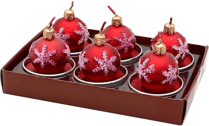 Dekohelden24 6er Set Teelicht Weihnachtskugel - Christbaumkugel in rot, Maße je Teelicht L/B/H: 4 x 4 x 5 cm.