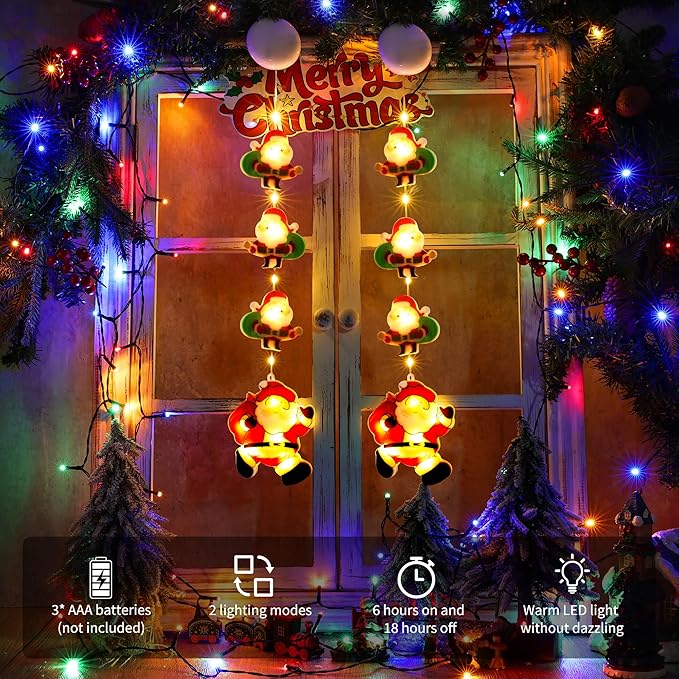 BrizLabs Weihnachtsdeko Fenster Lichter, 2 Stück LED Innen Fensterlichter Batterie Weihnachtsmann Hängende Lichterkette mit Saugnapf Weihnachtsbeleuchtung für Haus Zimmer Garten Balkon Bäume Tür Party