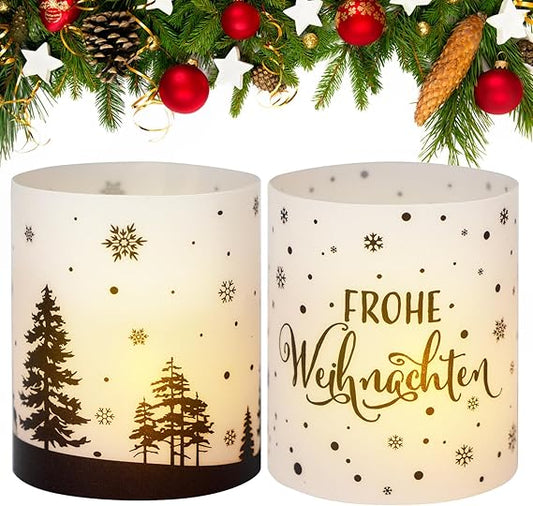 BETESSIN 12Pcs Windlicht Tischdeko Weihnachten Deko Mini Tischlichter Frohe Weihnachten Gläser Kerzen Deko Teelichter Lichthülle Teelicht für Indoor Outdoor Garten Kerzen Dekoration