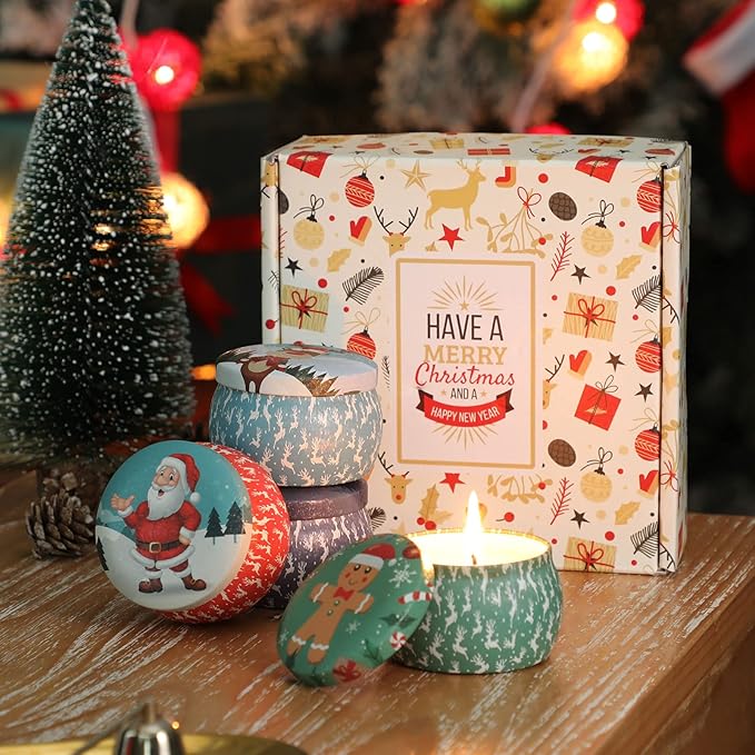 4 Stück Duftkerzen Set, Christmas Scented Candles Sojawachs Geschenk Aromatherapie Kerzen Weihnachtskerzen für Weihnachten Geburtstagsgeschenk