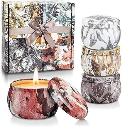 Duftkerze Set, Duftkerzen Geschenkset, Natürliches Sojawachs Kerzen Set (4 Pack), Aroma Kerzen für Bad und Yoga, Duftkerzen Geschenksets für Frauen, Valentinstag, Geburtstag, Weihnachten Geschenk