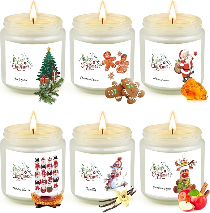 Weihnachtskerzen aus Glas für Frauen,6 Pack Duftkerzen Set,Natürliches Sojawachs,Aromatherapie-Kerzen zum Geburtstag, Kerzen im Weihnachten für Frauen,Männer,Freundinnen,Kollegen