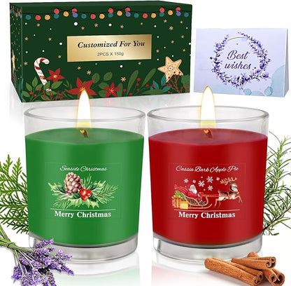 Duftkerzen im Glas, 2 x 150g Weihnachten Aromatherapie Duft Kerze, Weihnachtskerze Natürliches Sojakerzen Duftkerze Geschenkset für Frauen, Mama u Männer, Geburtstagsgeschenk,80 Std. Brenndauer