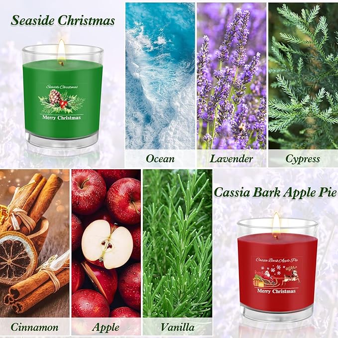 Duftkerzen im Glas, 2 x 150g Weihnachten Aromatherapie Duft Kerze, Weihnachtskerze Natürliches Sojakerzen Duftkerze Geschenkset für Frauen, Mama u Männer, Geburtstagsgeschenk,80 Std. Brenndauer