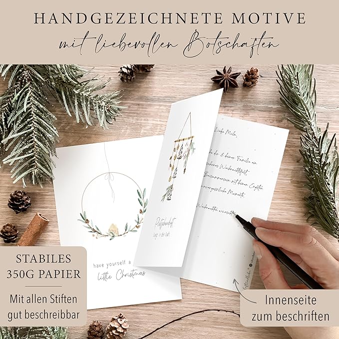 luftundliebe Weihnachtskarten - 10 Weihnachtskarten mit Umschlag Set - A6 Klappkarten Set mit weihnachtlichen Motiven - Weihnachtspostkarte - Aquarell