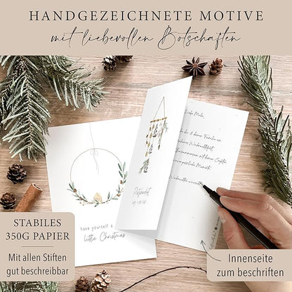 luftundliebe Weihnachtskarten - 10 Weihnachtskarten mit Umschlag Set - A6 Klappkarten Set mit weihnachtlichen Motiven - Weihnachtspostkarte - Aquarell