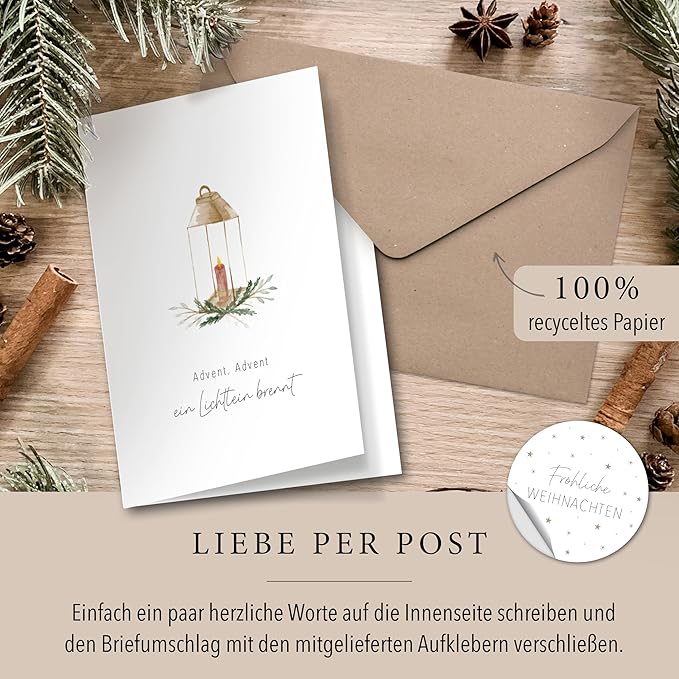 luftundliebe Weihnachtskarten - 10 Weihnachtskarten mit Umschlag Set - A6 Klappkarten Set mit weihnachtlichen Motiven - Weihnachtspostkarte - Aquarell