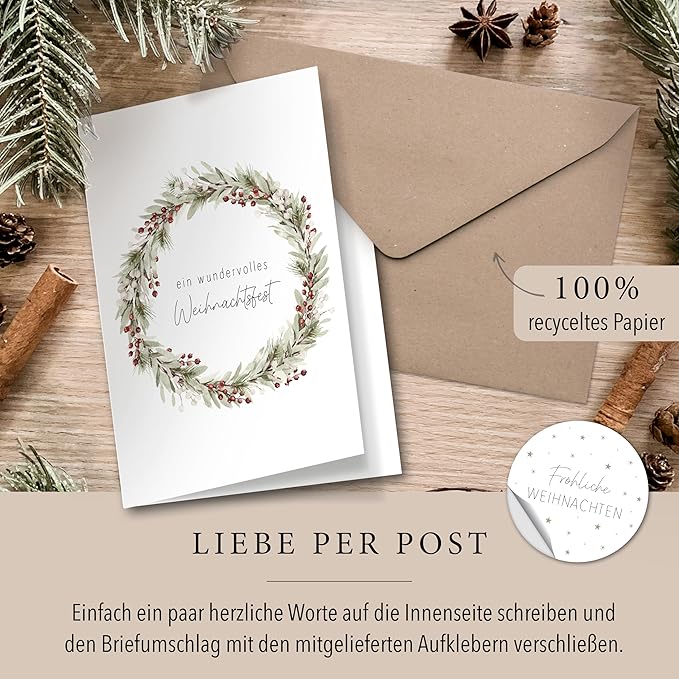 Weihnachtskarten im Set - schöne Sprüche und tolle Motive A6 Klappkarten zum verschenken Grußkarte zu Weihnachten, Weihnachtspostkarte