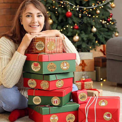 Aufkleber weihnachten, 10 Stücke, Weihnachtsaufkleber Selbstklebend, Rund Geschenkaufkleber, 16 Muster, Frohe Weihnachten Etiketten Kraftpapier, für Umschlag, Weihnachtskarten Geschenktüten