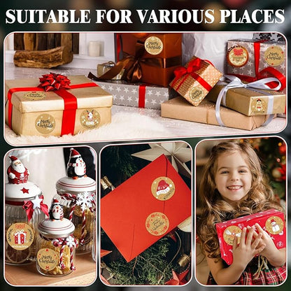 Aufkleber weihnachten, 10 Stücke, Weihnachtsaufkleber Selbstklebend, Rund Geschenkaufkleber, 16 Muster, Frohe Weihnachten Etiketten Kraftpapier, für Umschlag, Weihnachtskarten Geschenktüten