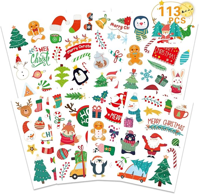 Aufkleber Weihnachten Weihnachtsdeko - 128 Stück Weihnachtssticker Selbstklebend Sticker Weihnachten Deko Weihnachtsaufkleber für Umschlag Geschenktüten Papiertüten Weihnachtskarten