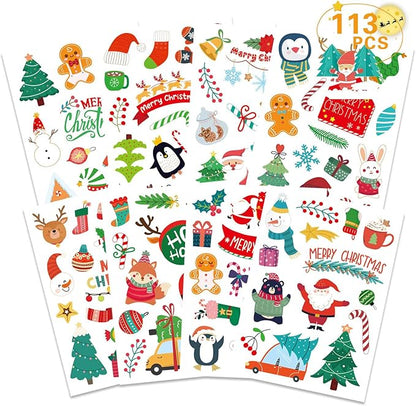 Aufkleber Weihnachten Weihnachtsdeko - 128 Stück Weihnachtssticker Selbstklebend Sticker Weihnachten Deko Weihnachtsaufkleber für Umschlag Geschenktüten Papiertüten Weihnachtskarten