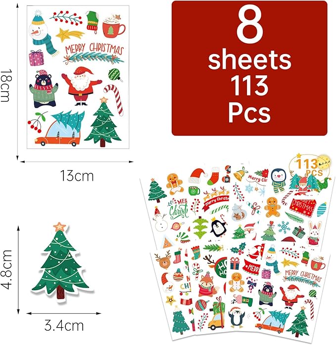 Aufkleber Weihnachten Weihnachtsdeko - 128 Stück Weihnachtssticker Selbstklebend Sticker Weihnachten Deko Weihnachtsaufkleber für Umschlag Geschenktüten Papiertüten Weihnachtskarten