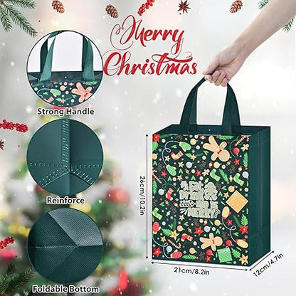 AhfuLife 8 Stück Geschenktüten Weihnachten, 21 * 26 * 12cm Non Woven Weihnachtstaschen Weihnachtstüten Geschenktaschen mit Griffen, Wiederverwendbare Weihnachtsgeschenktüten, Weihnachts Geschenktüten