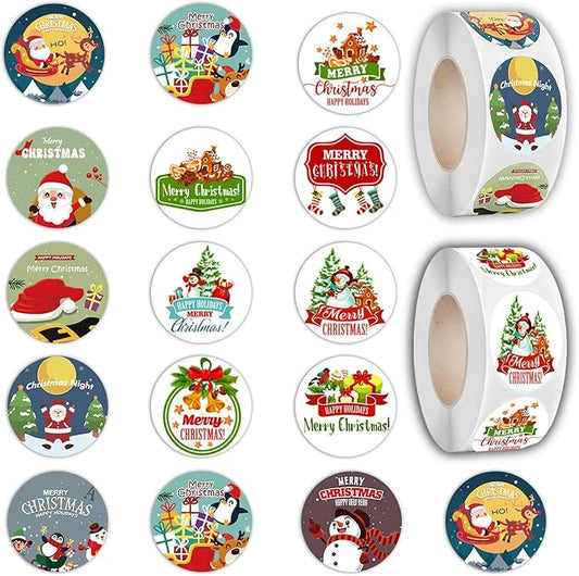 Leesgel Weihnachten Aufkleber Rolle, 1000 Stück Weihnachtsaufkleber Weihnachts Aufkleber Kinder Geschenkaufkleber Weihnachten Sticker, Christmas Sticker für Weihnachtskarten/Geschenktüten/Papiertüte