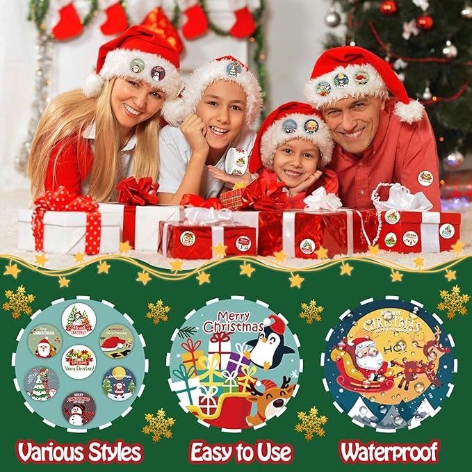 Leesgel Weihnachten Aufkleber Rolle, 1000 Stück Weihnachtsaufkleber Weihnachts Aufkleber Kinder Geschenkaufkleber Weihnachten Sticker, Christmas Sticker für Weihnachtskarten/Geschenktüten/Papiertüte