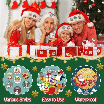 Leesgel Weihnachten Aufkleber Rolle, 1000 Stück Weihnachtsaufkleber Weihnachts Aufkleber Kinder Geschenkaufkleber Weihnachten Sticker, Christmas Sticker für Weihnachtskarten/Geschenktüten/Papiertüte