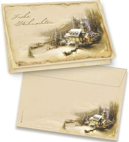 Nostalgie Weihnachtskarten Set Winteridylle 16 Sets DIN A6 mit Umschlag