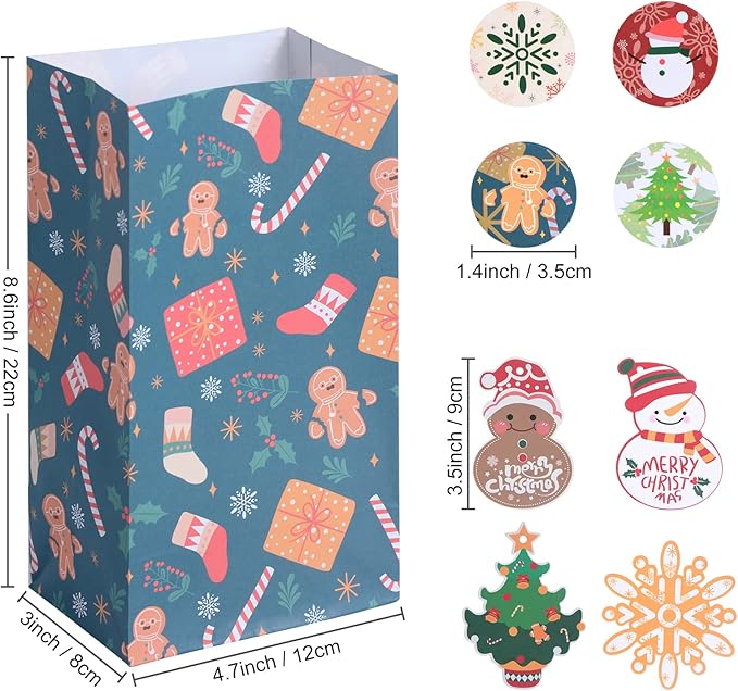 Gintan Papiertüten Kleine Geschenktüten Weihnachten 24 Pcs-4 Stile 6 Stücks, Kommt mit 24 kleinen Weihnachtskarten und 24 kleinen Clips weihnachtsgeschenktüte for Christmas Advent Calendar