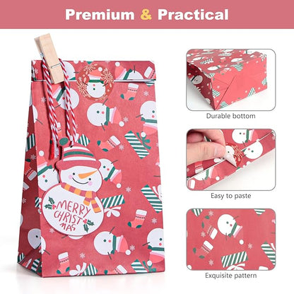 Gintan Papiertüten Kleine Geschenktüten Weihnachten 24 Pcs-4 Stile 6 Stücks, Kommt mit 24 kleinen Weihnachtskarten und 24 kleinen Clips weihnachtsgeschenktüte for Christmas Advent Calendar