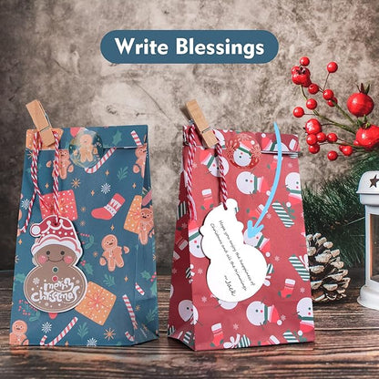 Gintan Papiertüten Kleine Geschenktüten Weihnachten 24 Pcs-4 Stile 6 Stücks, Kommt mit 24 kleinen Weihnachtskarten und 24 kleinen Clips weihnachtsgeschenktüte for Christmas Advent Calendar