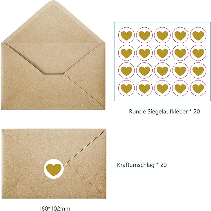 HLLMploy Weihnachtskarten mit Umschlag Set (20 Stück) - Postkarten für Weihnachten - Premium Klappkarten inklusive Briefumschlag aus Kraftpapier - für die Familie Schönsten Weihnachtsgrüße